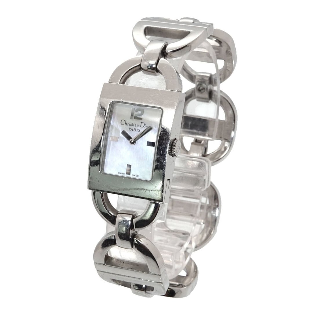 Christian Dior Maris Women's Watch D78-109 White Shell Quartz: --- Catalog ---Category: SizeWrist Size: 17cm / 6.69''Case Diameter: 19mm / 0.75''Category: DesignType: WristwatchGender: WomenGemstone: White shellColor (Dial): White shellMaterial (Band): Stainless 