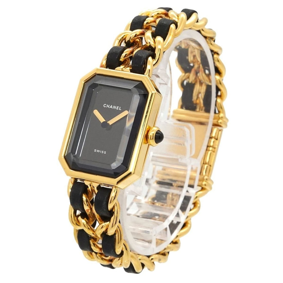 Chanel Premiere H0001 Women's Watch, Size M, Black & Gold, Quartz Movement.: --- Catalog ---Category: SizeWrist Size: 15cm / 5.9''Case Diameter: 20mm / 0.79''Category: DesignType: WristwatchGender: WomenColor (Dial): BlackMaterial (Band): Gold plated, Leather, Stainless steelM