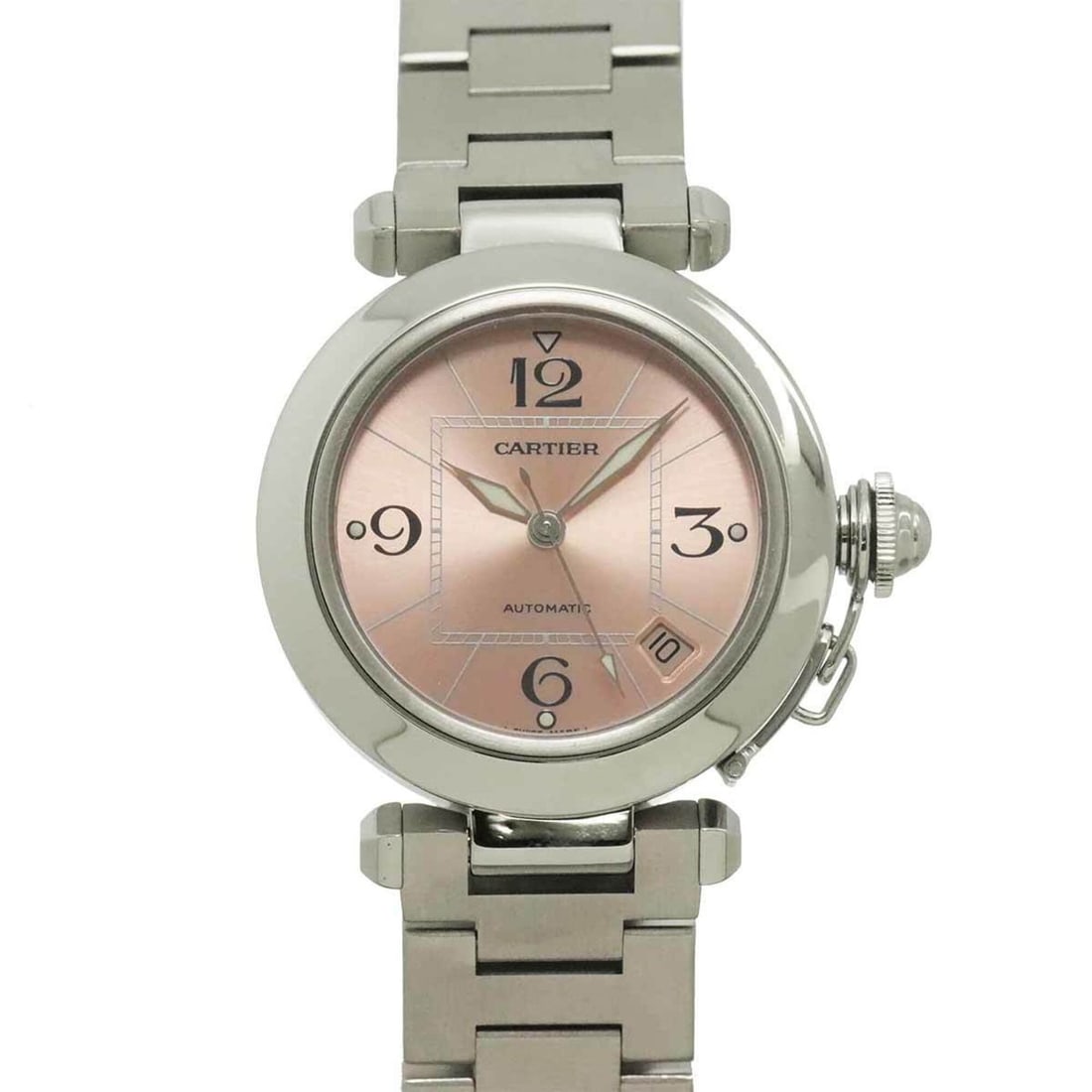 Cartier Pasha C W31075M7 Boys' Watch, Date, Pink, Automatic Movement: --- Catalog ---Category: SizeWrist Size: 14cm / 5.51''Case Diameter: 35mm / 1.38''Category: DesignType: WristwatchGender: BoysColor (Dial): PinkMaterial (Band): Stainless steelMaterial (Case): Stainle