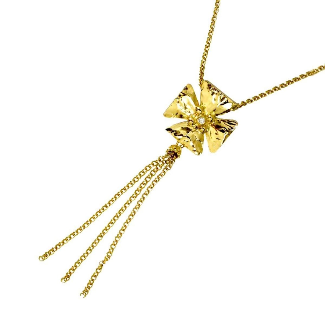Yves Saint Laurent Diamond 0.05ct Flower Necklace 60cm 18K YG Yellow Gold 750 (1 of 12)