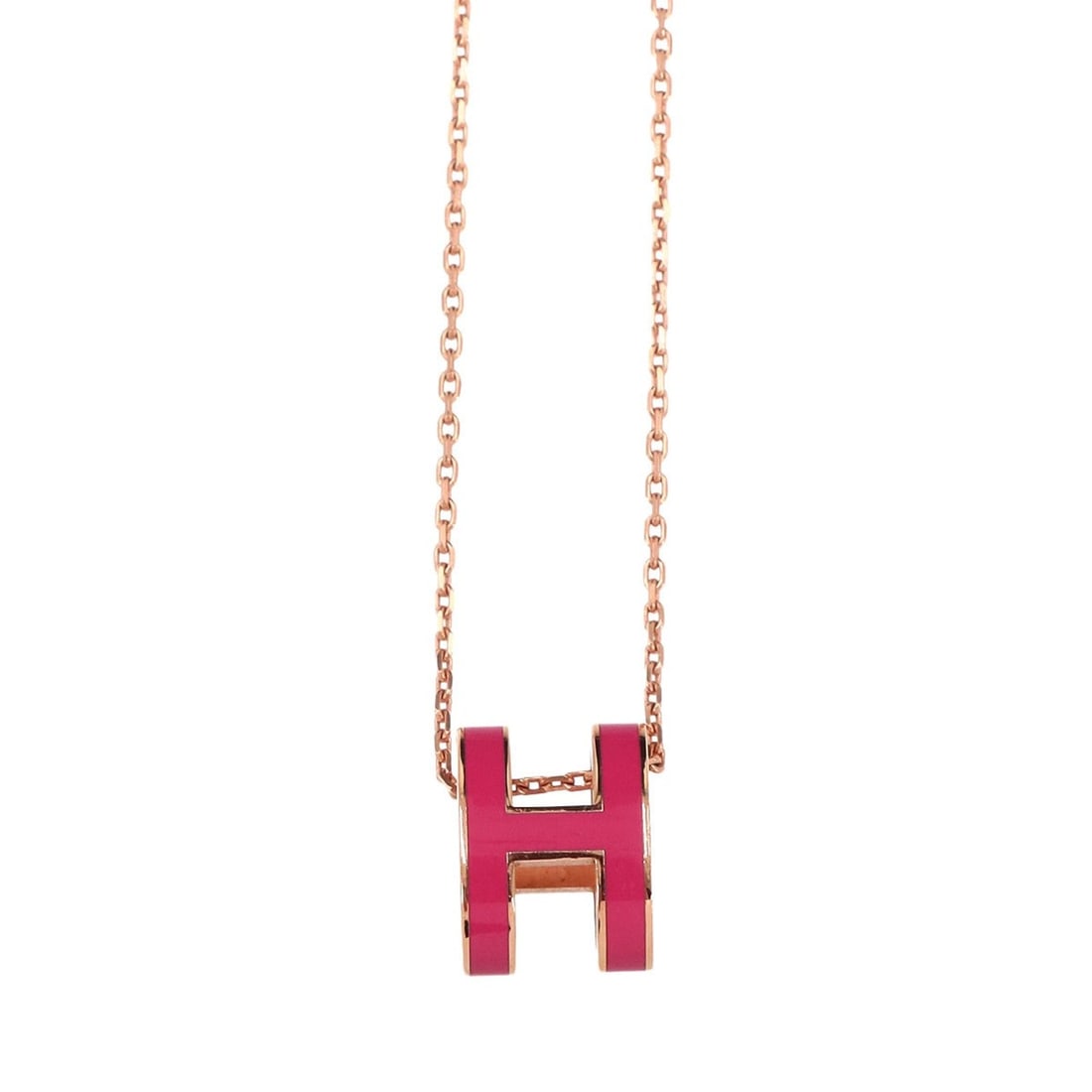Hermes Pop H Necklace, Rose Extreme Pink Gold: --- Catalog ---Category: SizePendant Size: 16mm x 12mm / 0.62'' x 0.47''Neck Circumference: 45 cm - 49.5 cm / 17.71'' - 19.48''Category: DesignColor: Pink, Rose goldGender: WomenNecklace Type: Necklac