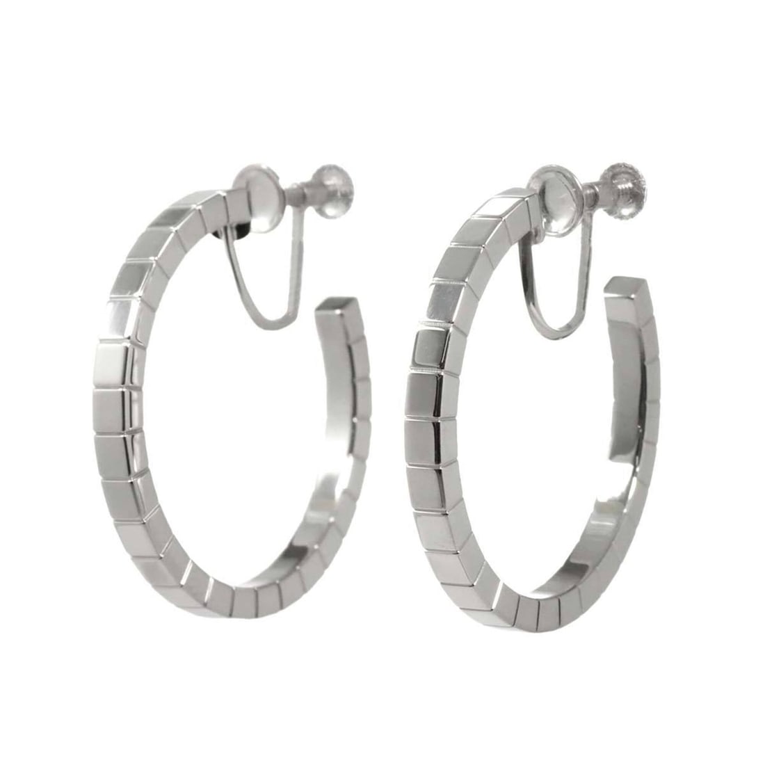 Cartier Laniere Earrings, 18K White Gold (750 585): --- Catalog ---Category: SizeSize (HxWxD): 30.00mm x 3.00mm / 1.18'' x 0.12''Category: DesignType: Hoop earringsGender: WomenMaterial: Gold (18K), White gold (14K)Category: GeneralBrand: Cartier--- It