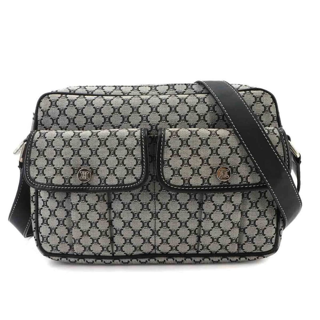 Celine Macadam Shoulder Handbag, Canvas and Leather, Gray, Black, Silver Hardware: --- Catalog ---Category: SizeSize (HxWxD): 17cm x 23cm x 5.5cm / 6.69'' x 9.05'' x 2.16''Category: DesignType: Handbag, Shoulder bagColor: Black, GrayGender: WomenMaterial: Canvas , Leather Category: 