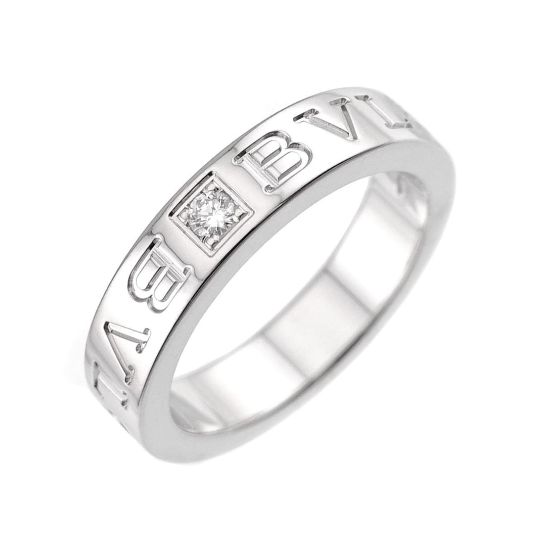 Bulgari BVLGARI Double Ring with 1 Diamond, 18K WG White Gold 750, Logo: --- Catalog ---Category: SizeJP Size: 8.5US Size: 4.5Category: DesignType: Band ringGender: WomenMaterial: White gold (18K)Category: GeneralBrand: Bvlgari--- Item List ---Section: ConditionRanking: Ra