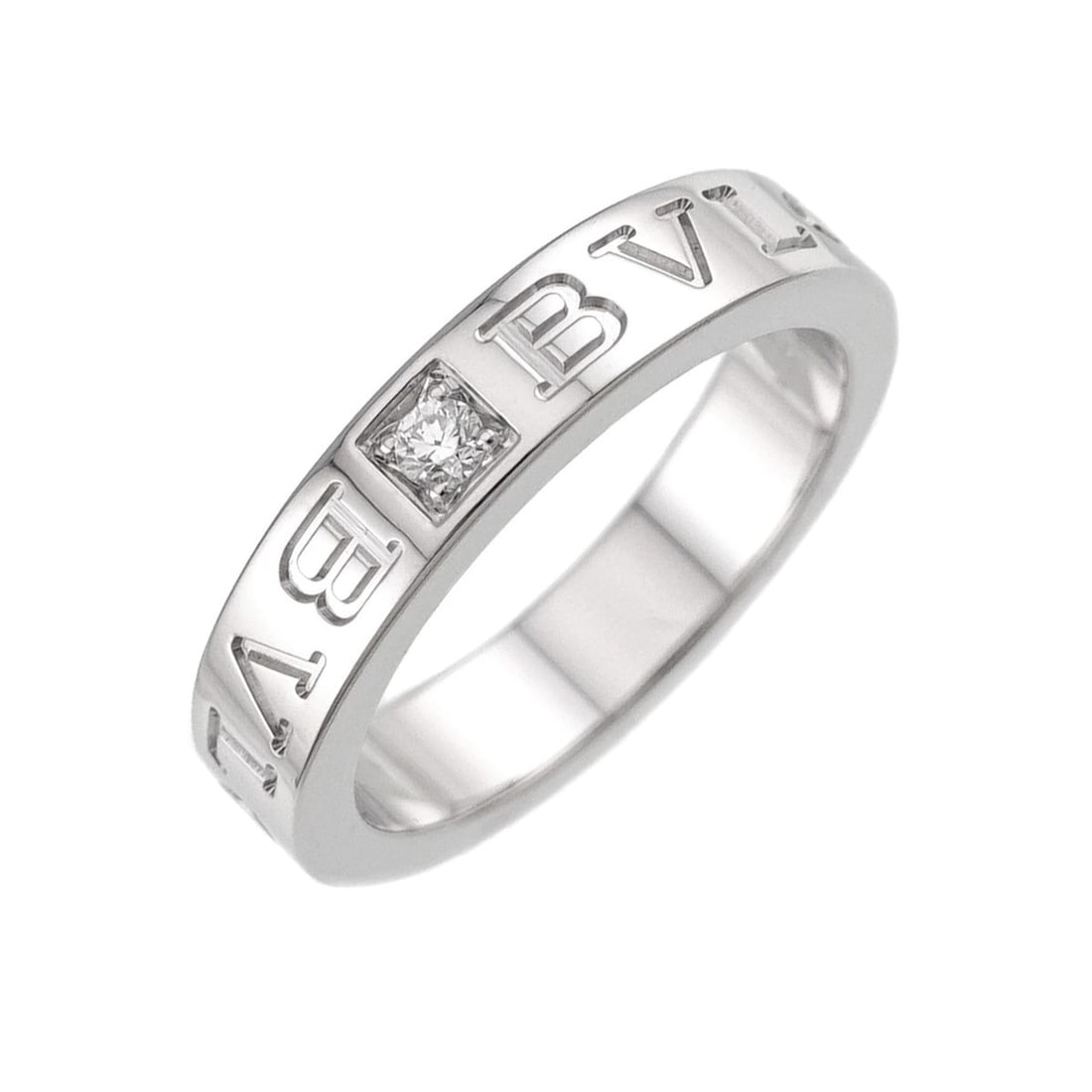 Bulgari BVLGARI Double Ring with 1 Diamond, 18K WG White Gold 750, Logo: --- Catalog ---Category: SizeJP Size: 10US Size: 5.5Category: DesignType: Band ringGender: WomenMaterial: White gold (18K)Category: GeneralBrand: Bvlgari--- Item List ---Section: ConditionRanking: Ran