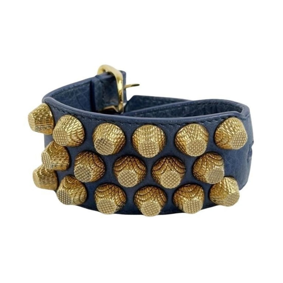 BALENCIAGA Bracelet, Blue Leather, Metal, Studs, Men's & Women's: --- Catalog ---Category: SizeWidth: 4cm / 1.57''Length: 16cm - 19cm / 6.29'' - 7.48''Total Length: 23cm / 9.05''Category: DesignType: Charm braceletColor: BlueGender: Men,Women,UnisexMaterial: Leather