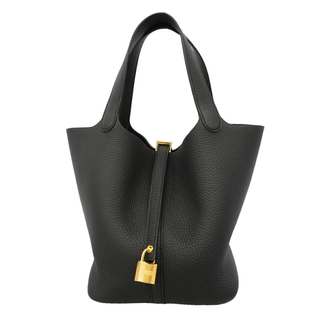 Hermes Picotin Lock MM handbag, Taurillon Clemence leather, black, W stamp, women's, P3391879: --- Catalog ---Category: SizeSize (HxWxD): 21.5cm x 18.5cm x 23cm / 8.46'' x 7.28'' x 9.05''Category: DesignType: HandbagColor: BlackGender: WomenMaterial: Taurillon clemence leather Hardware Color: G