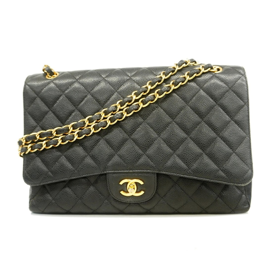 Chanel Shoulder Bag, Large Matelassé, Double Chain, Caviar Leather, Brown, Women's, OP020534: --- Catalog ---Category: SizeSize (HxWxD): 22.5cm x 33cm x 9.5cm / 8.85'' x 12.99'' x 3.74''Category: DesignType: Shoulder bagColor: BrownGender: WomenMaterial: Grained Calfskin Hardware Color: GoldCa