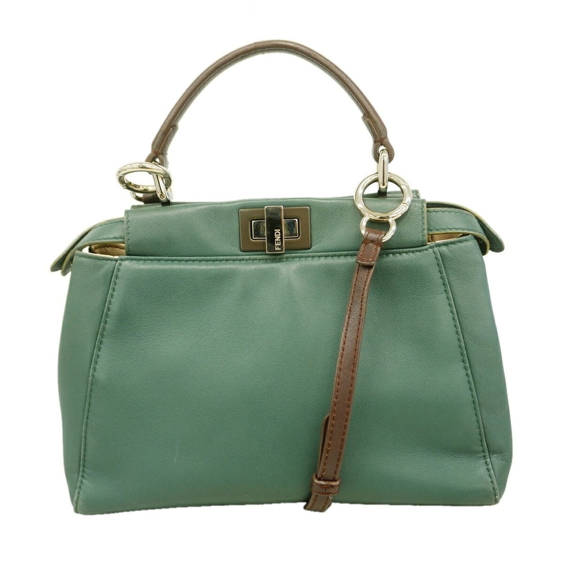 Fendi Peekaboo Leather Handbag, Moss Green, 2-way Bag for Women, OP020092: --- Catalog ---Category: SizeSize (HxWxD): 19.5cm x 23cm x 11cm / 7.67'' x 9.05'' x 4.33''Category: DesignType: HandbagColor: Moss greenGender: WomenMaterial: Leather Hardware Color: SilverCategory: G