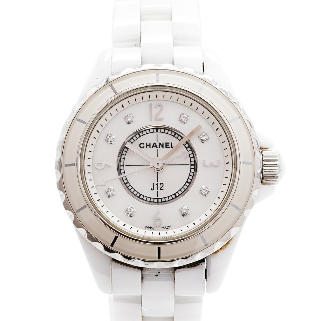 Chanel J12 8P Diamond H2570 White Dial Women's Watch: --- Catalog ---Category: SizeWrist Size: 14cm / 5.51''Case Diameter: 28.8mm / 1.13''Category: DesignType: WristwatchGender: WomenColor (Dial): WhiteMaterial (Band): CeramicCategory: GeneralMPN: H2570B