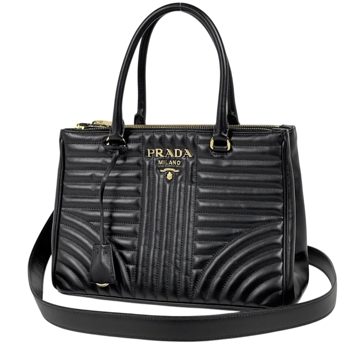 Prada PRADA 2-way leather handbag, Nero (black), 1BA863, women's. (1 of 20)