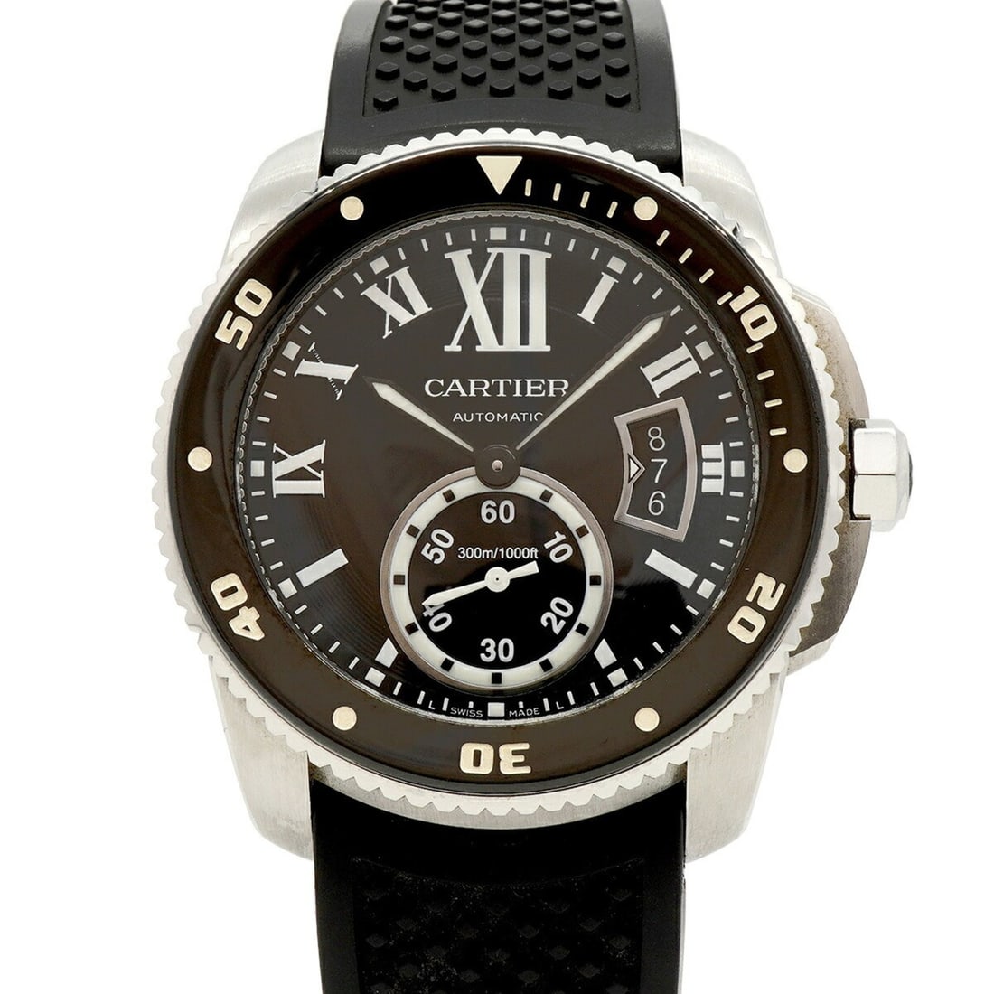 Cartier Calibre Diver W7100056 Black Dial Men's Watch: --- Catalog ---Category: SizeWrist Size: 20cm / 7.87''Case Diameter: 43.6mm / 1.72''Category: DesignType: WristwatchGender: MenColor (Dial): BlackMaterial (Band): RubberCategory: GeneralMPN: W7100056B