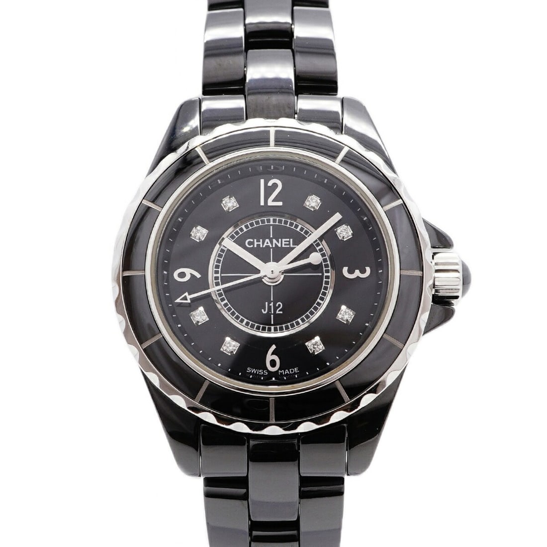 Chanel J12 Diamond H2569 Black Dial Women's Watch: --- Catalog ---Category: SizeWrist Size: 15cm / 5.9''Case Diameter: 28.7mm / 1.13''Category: DesignType: WristwatchGender: WomenColor (Dial): BlackMaterial (Band): CeramicCategory: GeneralMPN: