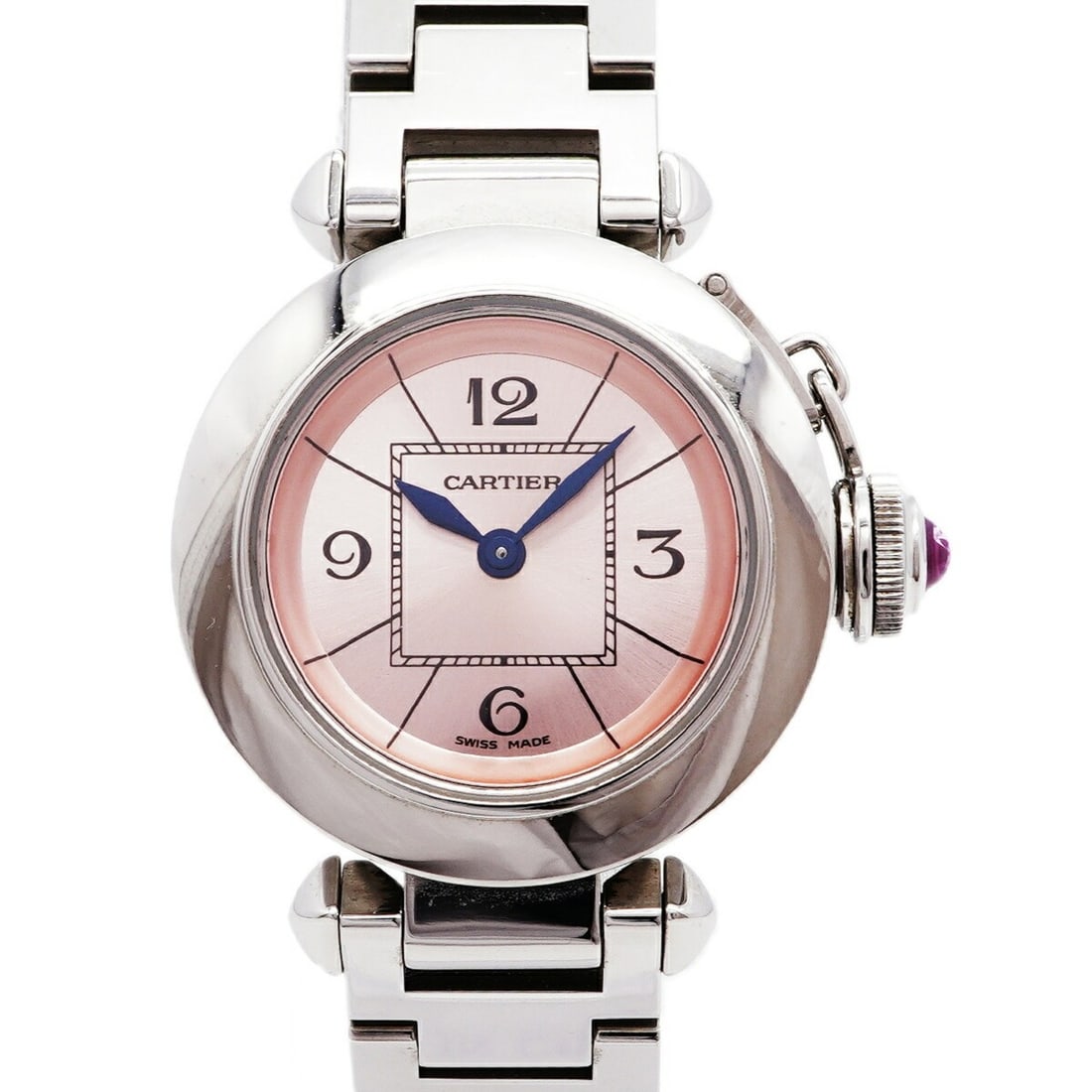 Cartier Miss Pasha W3140008 Pink Dial Women's Watch: --- Catalog ---Category: SizeWrist Size: 14.5cm / 5.7''Case Diameter: 26.8mm / 1.06''Category: DesignType: WristwatchGender: WomenColor (Dial): PinkMaterial (Band): Stainless steelCategory: