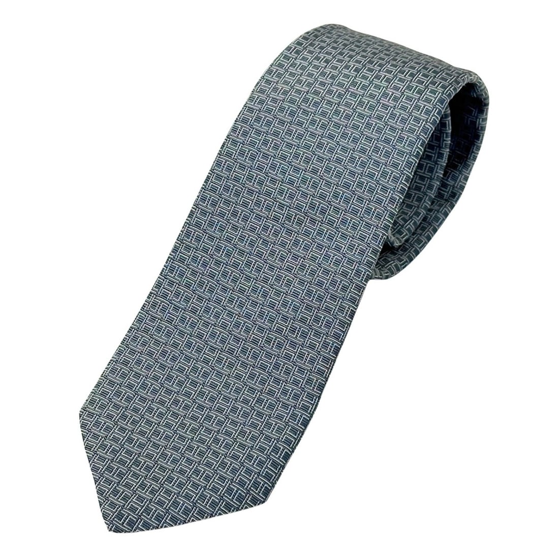 Hermes HERMES Men's Silk Tie, Blue, Suit, Business, H Logo, 7cm (1 of 14)
