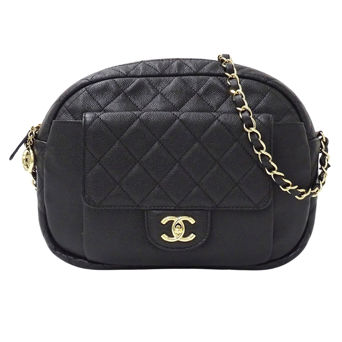 Chanel Matelassé handbag for women, brand shoulder bag, caviar leather, black, gold hardware, chain: --- Catalog ---Category: SizeSize (HxWxD): 17cm x 24.5cm x 6cm / 6.69'' x 9.64'' x 2.36''Category: DesignType: Handbag, Shoulder bagColor: BlackGender: WomenMaterial: Grained Calfskin Category: Genera