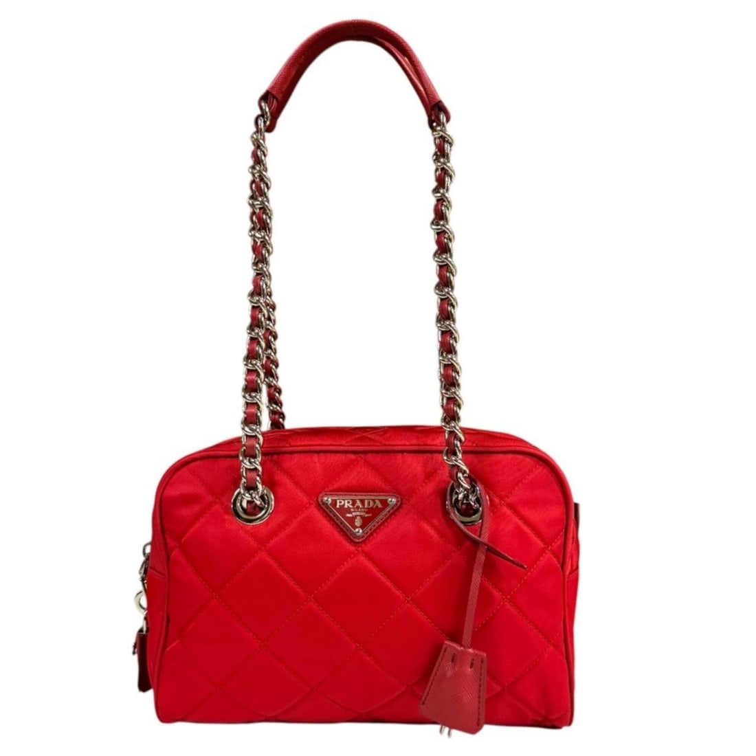 Prada Shoulder Bag, Nylon 1BB072, Red, Women's, PRADA Double Chain: --- Catalog ---Category: SizeSize (HxWxD): 18cm x 25cm x 9cm / 7.08'' x 9.84'' x 3.54''Category: DesignType: Shoulder bagColor: Red colorGender: WomenMaterial: Nylon Category: GeneralMPN: 1BB072Brand: