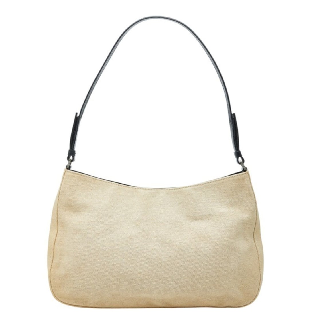 Prada Triangle Logo Plate One-Shoulder Bag, Beige Canvas Leather, Women's PRADA (1 of 17)