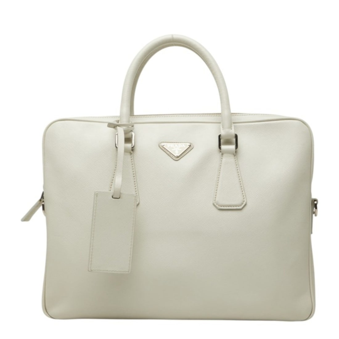 Prada Triangle Logo Plate Handbag Business Bag Briefcase White Saffiano Leather Women's PRADA: --- Catalog ---Category: SizeSize (HxWxD): 27cm x 36.5cm x 4.5cm / 10.62'' x 14.37'' x 1.77''Category: DesignType: Briefcase, HandbagColor: WhiteGender: WomenMaterial: Saffiano triangle , Leather Cate
