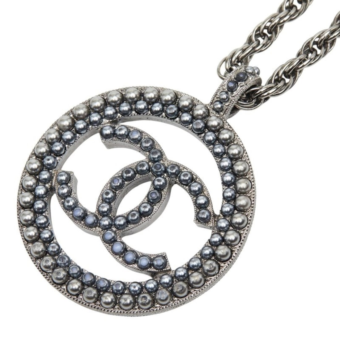 Chanel Coco Mark Round Chain Pendant Necklace, A17A Engraving, Black Metal, Women's.: --- Catalog ---Category: SizePendant Size: 55.9mm x 44.1mm / 2.2'' x 1.73''Neck Circumference: 63 cm / 24.8''Category: DesignColor: BlackGender: WomenMaterial: MetalPendant Type: PendantNecklace Type: