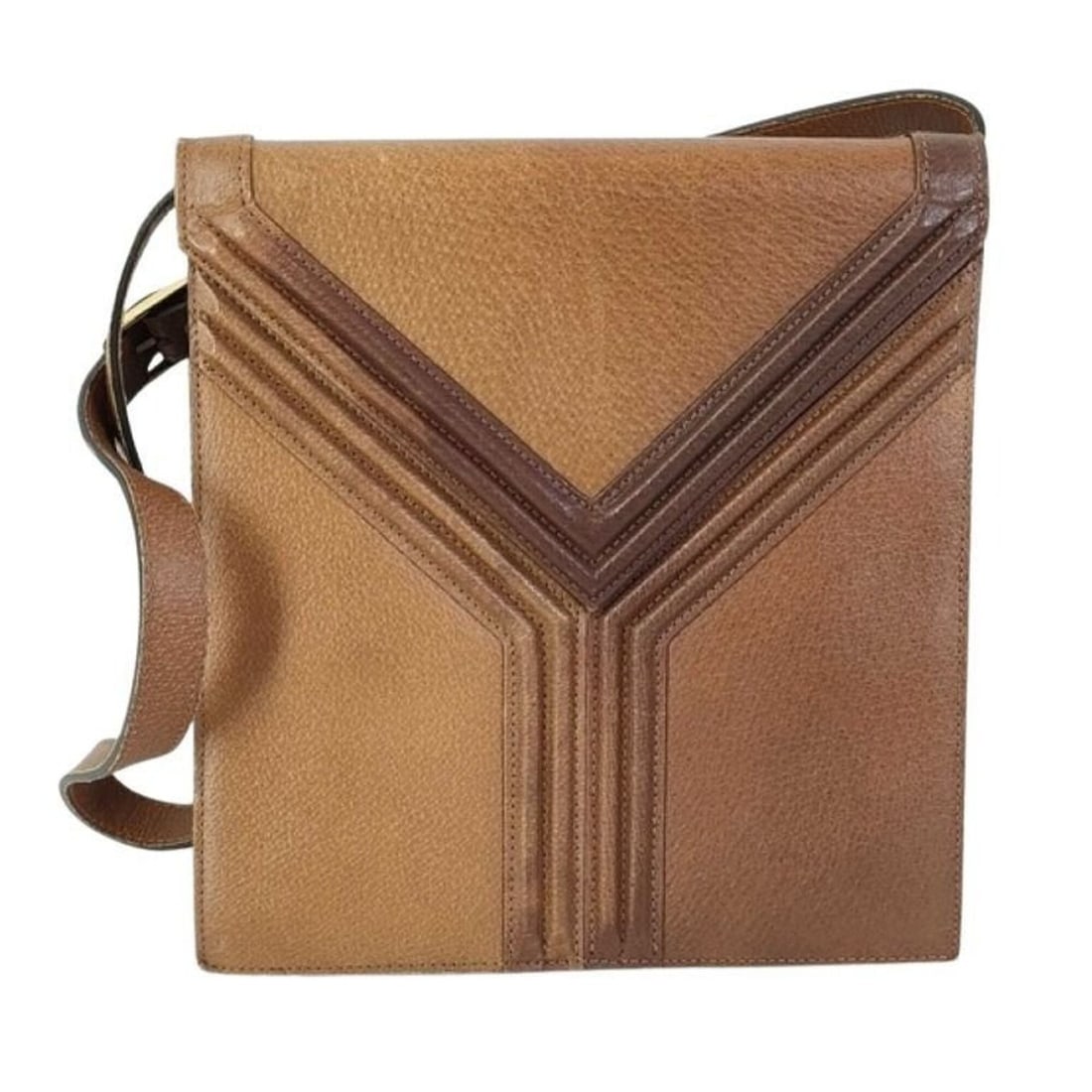 Yves Saint Laurent Shoulder Bag, Y-Line, Brown Leather, Women's: --- Catalog ---Category: SizeSize (HxWxD): 22cm x 21cm x 2cm / 8.66'' x 8.26'' x 0.78''Category: DesignType: Shoulder bagColor: BrownGender: WomenMaterial: Leather Category: GeneralBrand: Yves Saint L