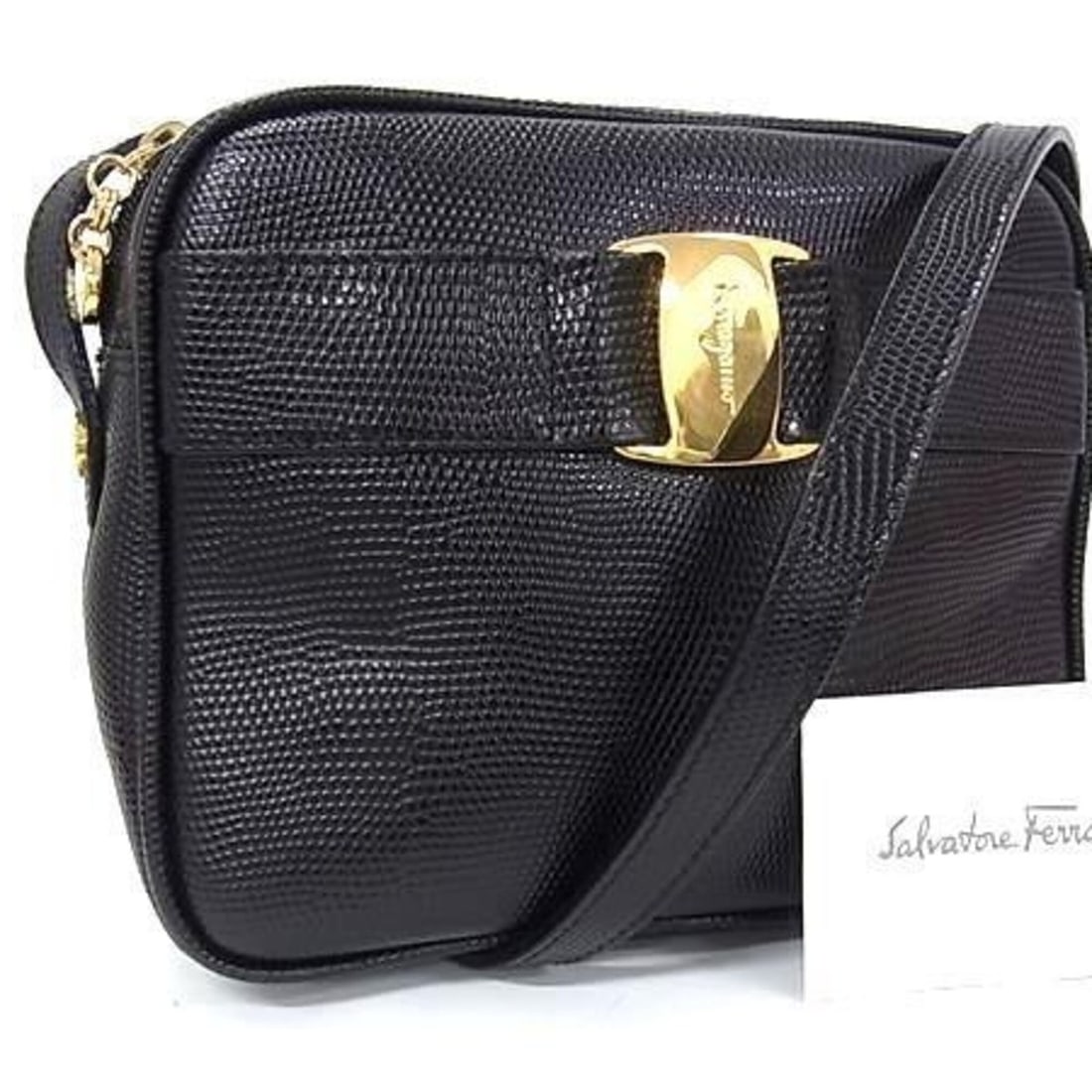 Salvatore Ferragamo Vara 21 3096 Shoulder Bag, Black Embossed Calf Leather, Women's Pouch: --- Catalog ---Category: SizeSize (HxWxD): 19cm x 16cm x 7cm / 7.48'' x 6.29'' x 2.75''Category: DesignType: Pochette, Shoulder bagColor: BlackGender: WomenCategory: GeneralMPN: 21 3096Brand: Salvator