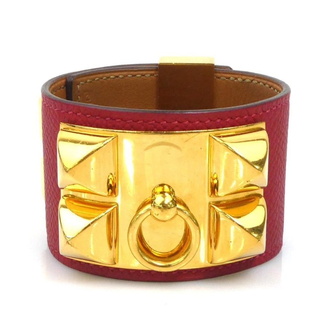 Hermes HERMES Bracelet Collier de Chien Leather Metal Red Gold Women's e62179i (1 of 17)