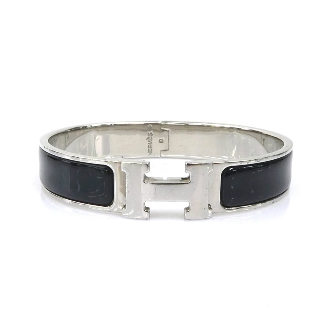 Hermes HERMES Bangle Bracelet Clic Clack H Metal Enamel Silver Black Women's e62178a: --- Catalog ---Category: SizeLength: 16.8cm / 6.61''Category: DesignType: BangleColor: Black, SilverGender: WomenMaterial: Enamel, MetalCategory: GeneralBrand: Hermes--- Item List ---Section: Conditio