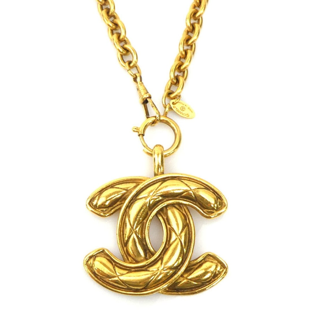 Chanel necklace, Coco Mark, metal, gold, women's, e62175k: --- Catalog ---Category: SizePendant Size: 50mm x 60mm / 1.96'' x 2.36''Neck Circumference: 94.5 cm / 37.2''Category: DesignColor: GoldGender: WomenMaterial: MetalNecklace Type: NecklaceCategory: