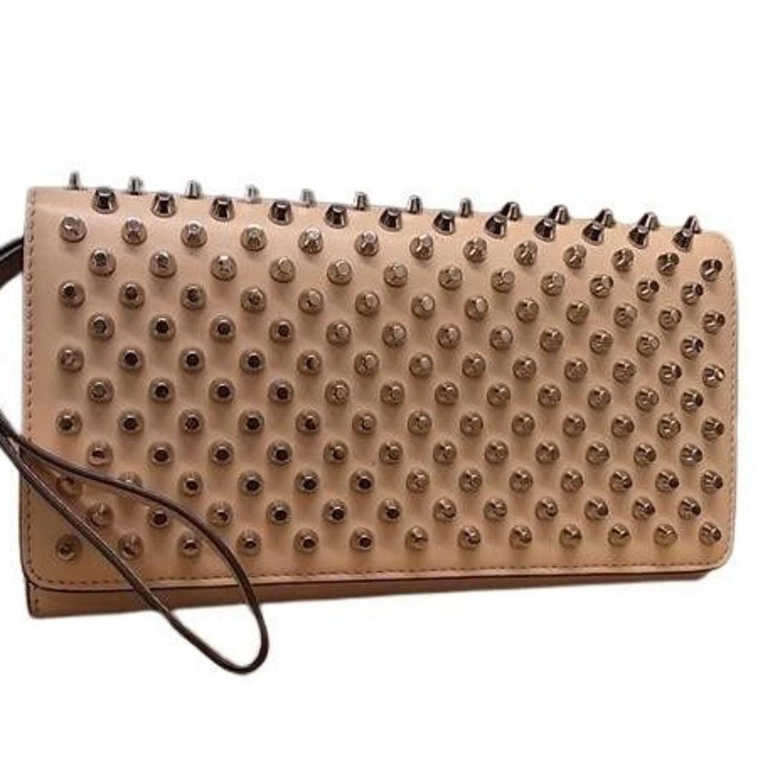 Christian Louboutin Macaron Wallet 1175108 POUDRE Calf Leather Women's Wristlet with Studs: --- Catalog ---Category: SizeSize (HxWxD): 10cm x 18.7cm x 3.5cm / 3.93'' x 7.36'' x 1.37''Category: DesignType: Long wallet (tri-fold)Color: BeigeGender: WomenCategory: GeneralMPN: 1175108Brand: