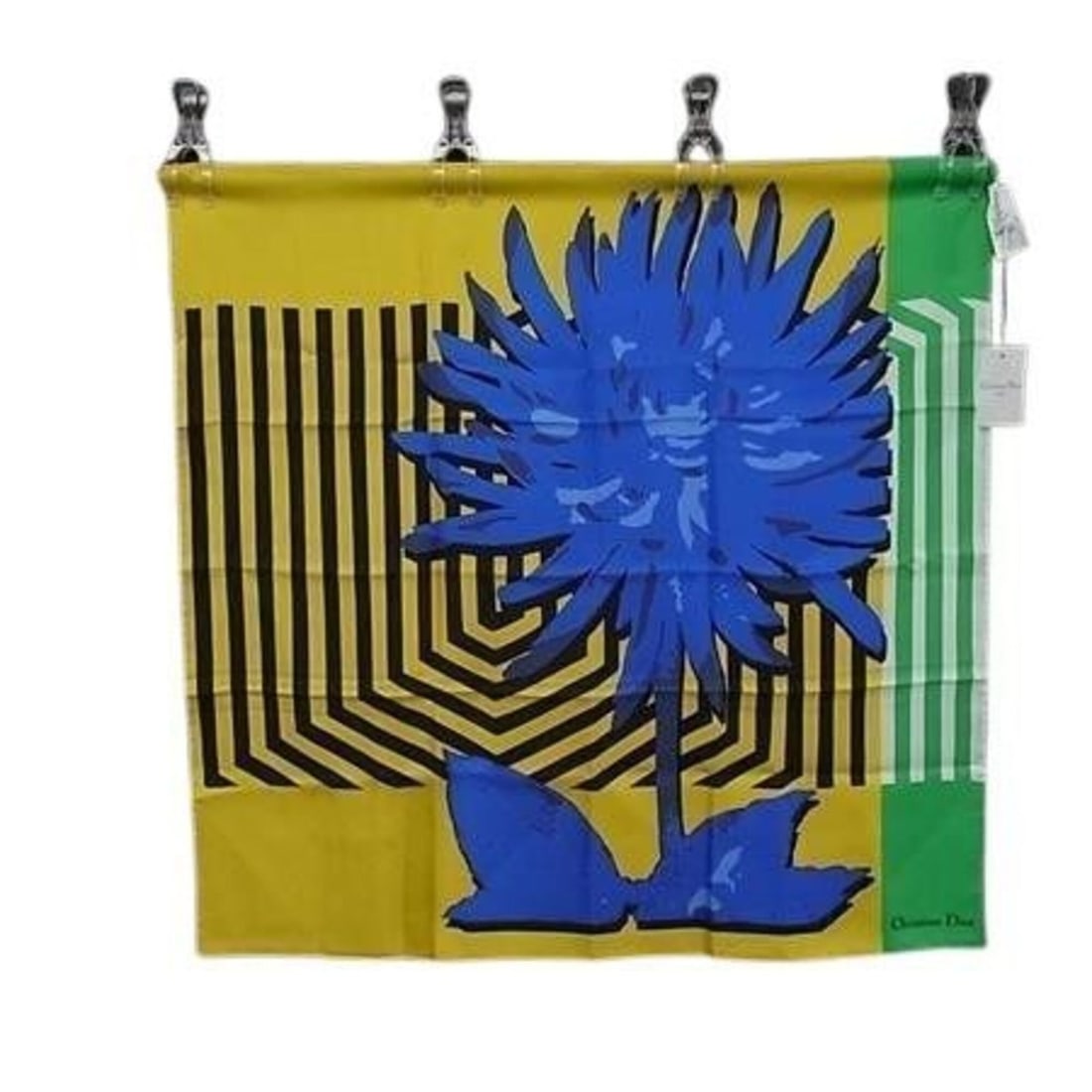 Christian Dior Scarf/Muffler, Flower Pop, Yellow, Blue, Green, Black, White, Silk, Women's: --- Catalog ---Category: SizeSize (LxW): 66cm x 67cm / 25.98'' x 26.37''Category: DesignType: ScarfColor: Black, Blue green, Multi-color, YellowGender: WomenMaterial: Silk Category: GeneralBrand: Chri