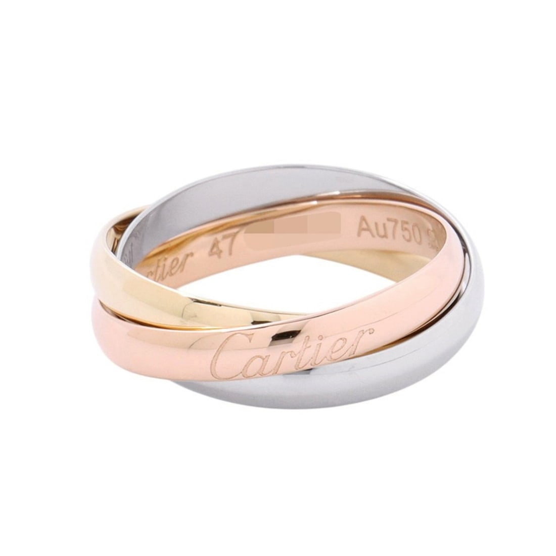 Cartier Trinity Ring, 18KPG, 18KKYG, 18KWG, Small Model (SM), Ring Size 47, B4086147.: --- Catalog ---Category: SizeJP Size: 7US Size: 4Category: DesignColor: SilverGender: WomenMaterial: Pink gold (18K), White gold (18K), Yellow gold (18K)Category: GeneralMPN: B4086100Brand: