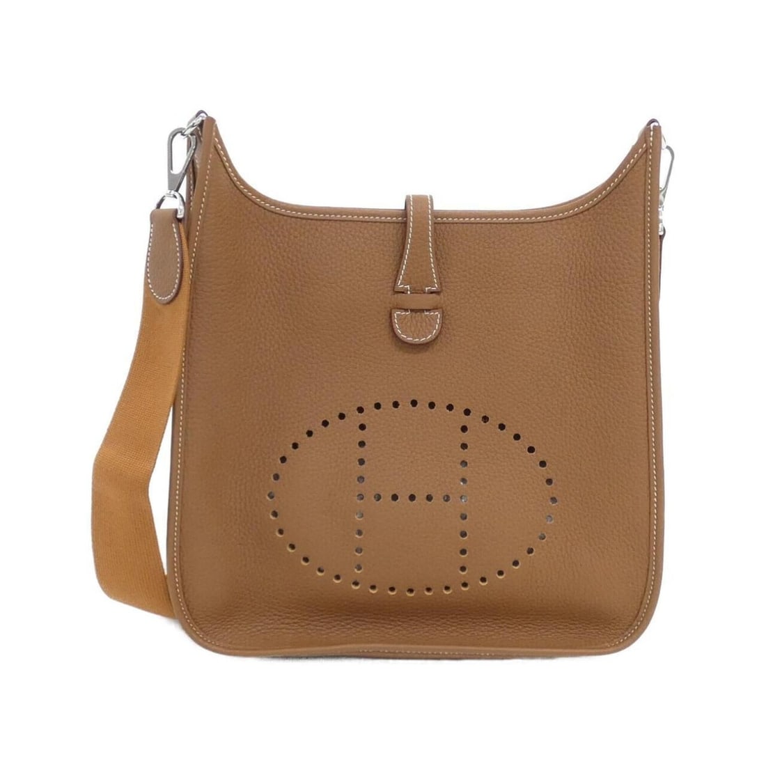 Hermes Evelyne 3 PM 056277CK Shoulder Bag: --- Catalog ---Category: SizeSize (HxWxD): 29cm x 28cm x 8cm / 11.41'' x 11.02'' x 3.14''Category: DesignType: Shoulder bagColor: GoldGender: Men,WomenMaterial: Taurillon clemence leather Hardware