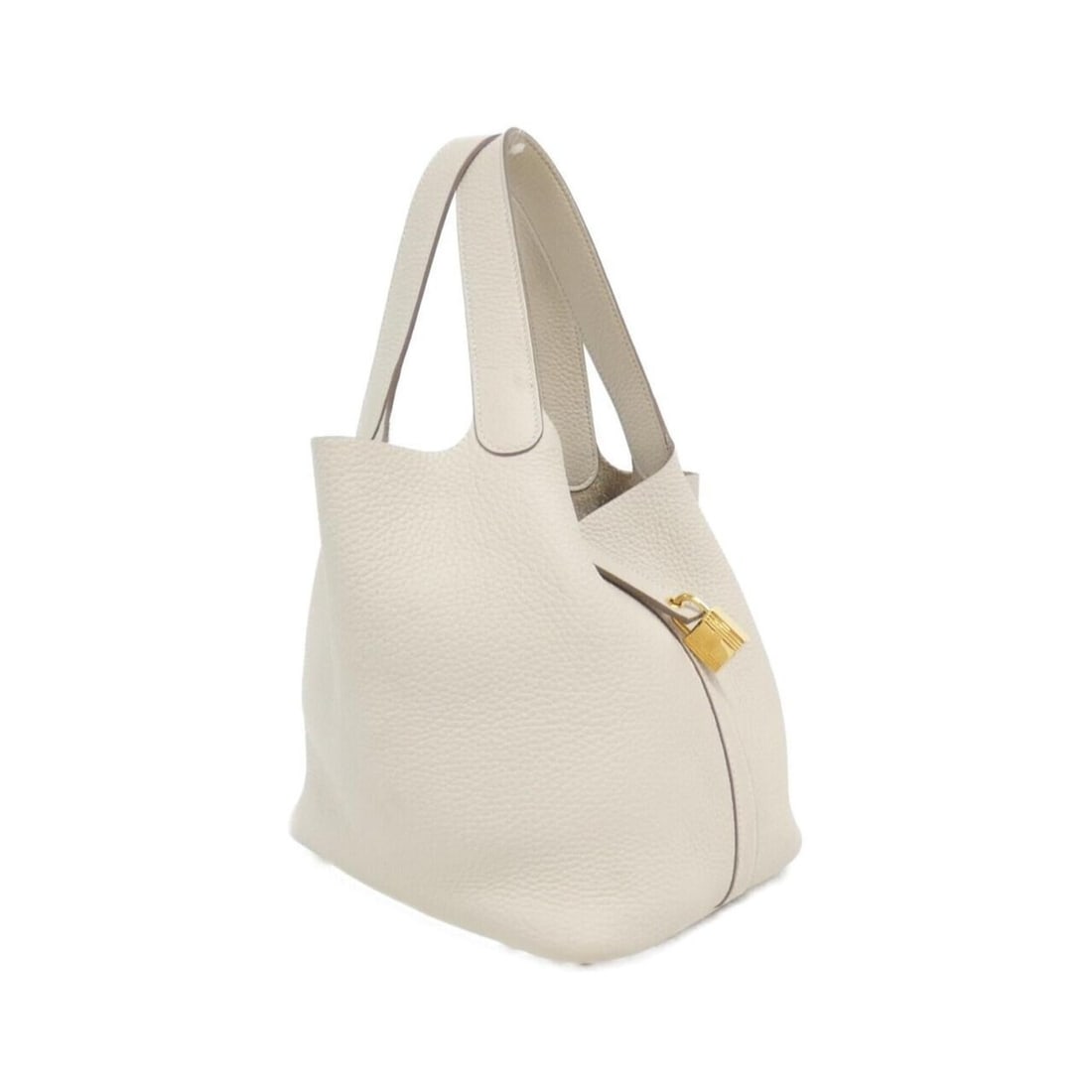 Hermes Picotin Lock MM 060991CC Handbag: --- Catalog ---Category: SizeSize (HxWxD): 23cm x 22cm x 18cm / 9.05'' x 8.66'' x 7.08''Category: DesignType: HandbagColor: WhiteGender: Men,WomenMaterial: Taurillon clemence leather Hardware Color: G