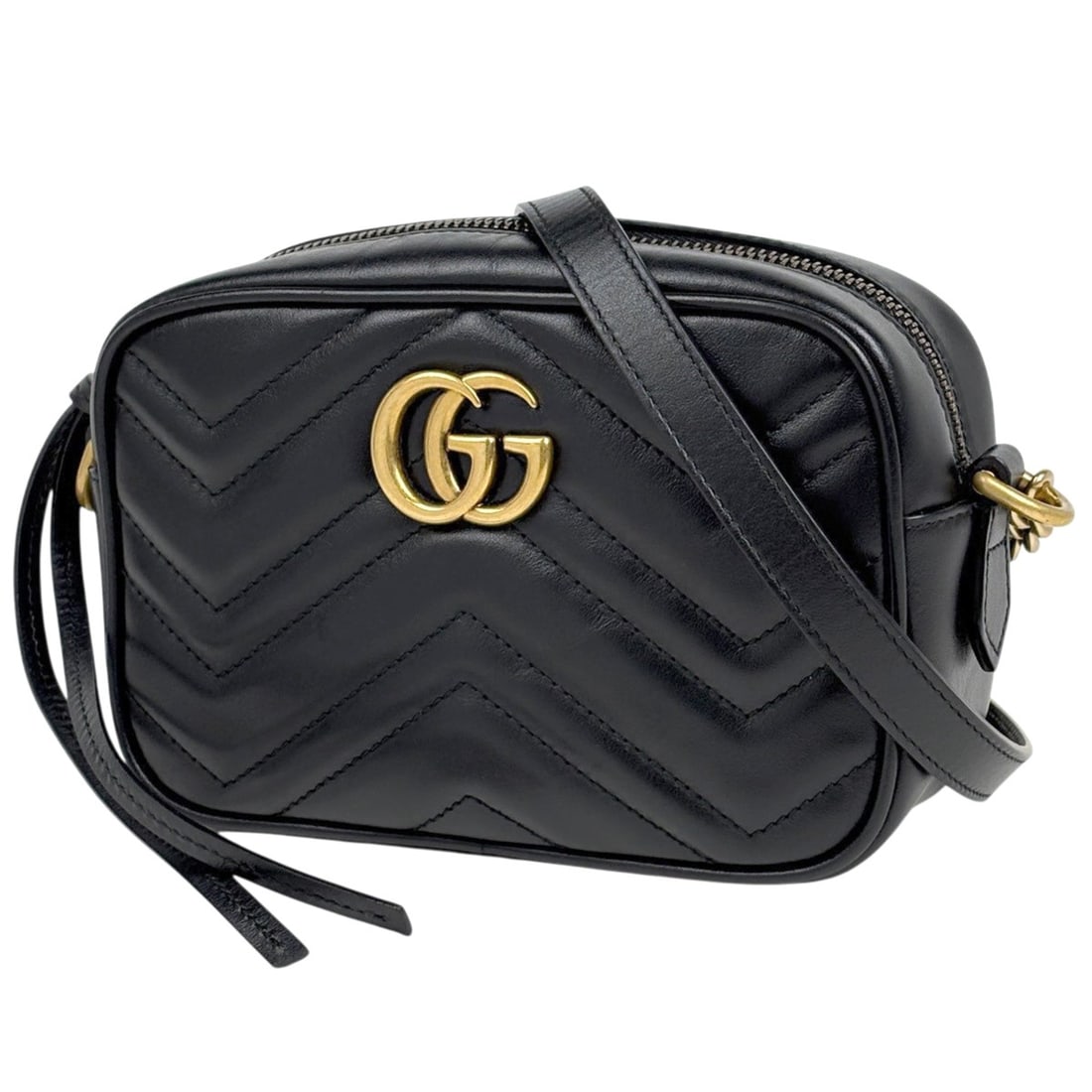 Gucci GG Marmont Double G Leather Shoulder Bag, Black, 448065, Women's: --- Catalog ---Category: SizeSize (HxWxD): 11.5cm x 17.5cm x 6cm / 4.52'' x 6.88'' x 2.36''Category: DesignType: Shoulder bagColor: BlackGender: WomenMaterial: Leather Category: GeneralLine: GG Marmon