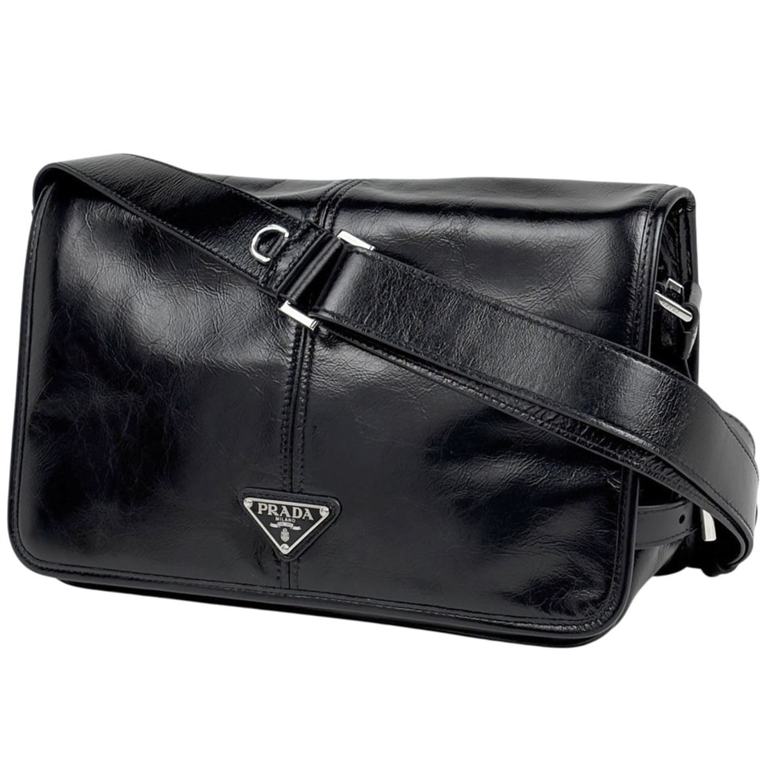 Prada PRADA Shoulder Bag Logo Plate Leather Nero (Black) 2VD073 Women's (1 of 11)