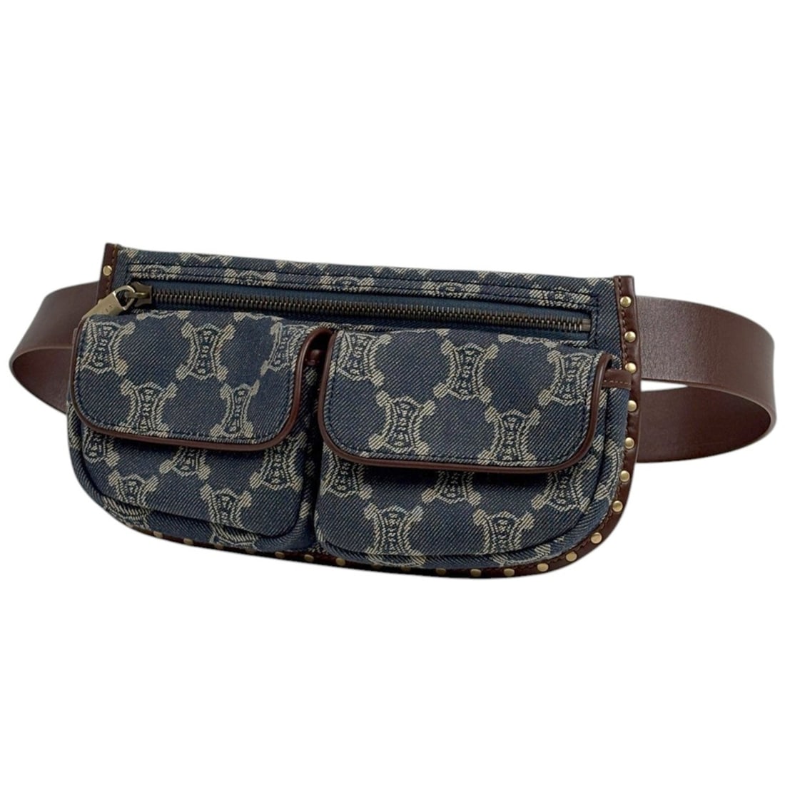 Celine Paris Macadam Body Bag, Waist Denim Blue Brown, Women's: --- Catalog ---Category: SizeSize (HxWxD): 13.5cm x 26cm x 2.5cm / 5.31'' x 10.23'' x 0.98''Category: DesignType: Fanny pack, Sling bagColor: Blue, BrownGender: WomenMaterial: Denim , Leather Category