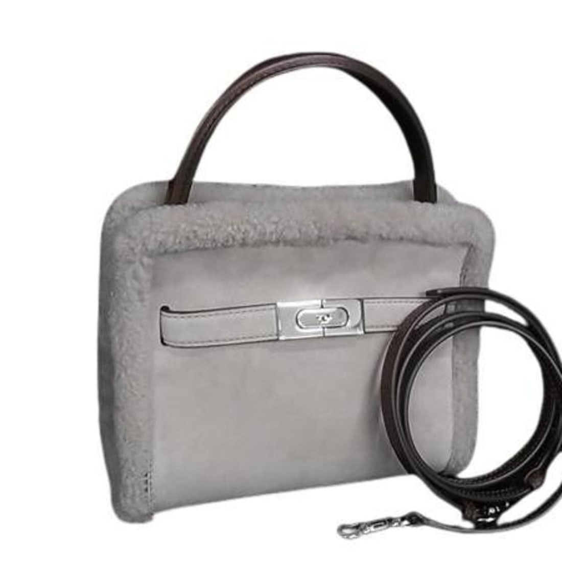 TORY BURCH Lee Radziwill Petite Double Bag, Greige Suede Boa, Women's Small Shoulder Bag: --- Catalog ---Category: SizeSize (HxWxD): 18cm x 22cm x 10cm / 7.08'' x 8.66'' x 3.93''Category: DesignType: Handbag, Shoulder bagColor: GrayishGender: WomenMaterial: Suede Category: GeneralBrand: To