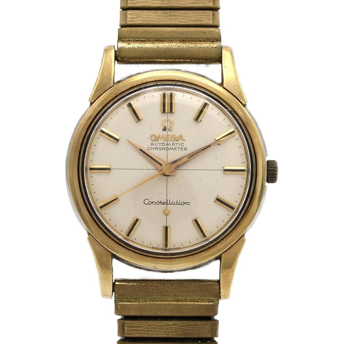 Omega Constellation Chronometer GP Automatic Watch: --- Catalog ---Category: SizeWrist Size: 18cm / 7.08''Case Diameter: 34mm / 1.34''Category: DesignType: WristwatchGender: MenColor (Dial): SilverMaterial (Band): Gold platedMaterial (Case): Gold plate