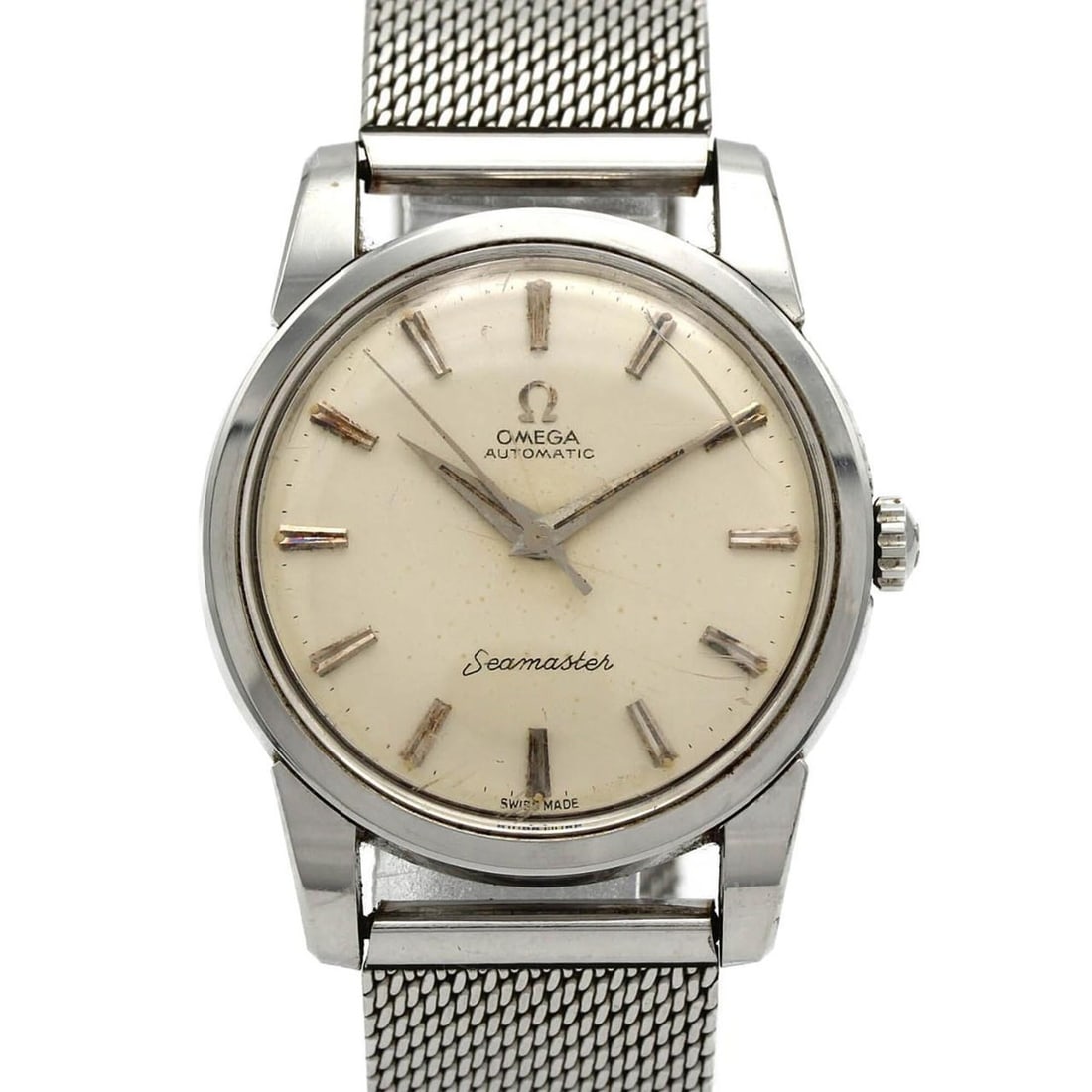 Omega Seamaster Stainless Steel Automatic Watch: --- Catalog ---Category: SizeCase Diameter: 34mm / 1.34''Category: DesignType: WristwatchGender: MenColor (Dial): SilverMaterial (Band): Stainless steelMaterial (Case): Stainless steelCategory: Genera