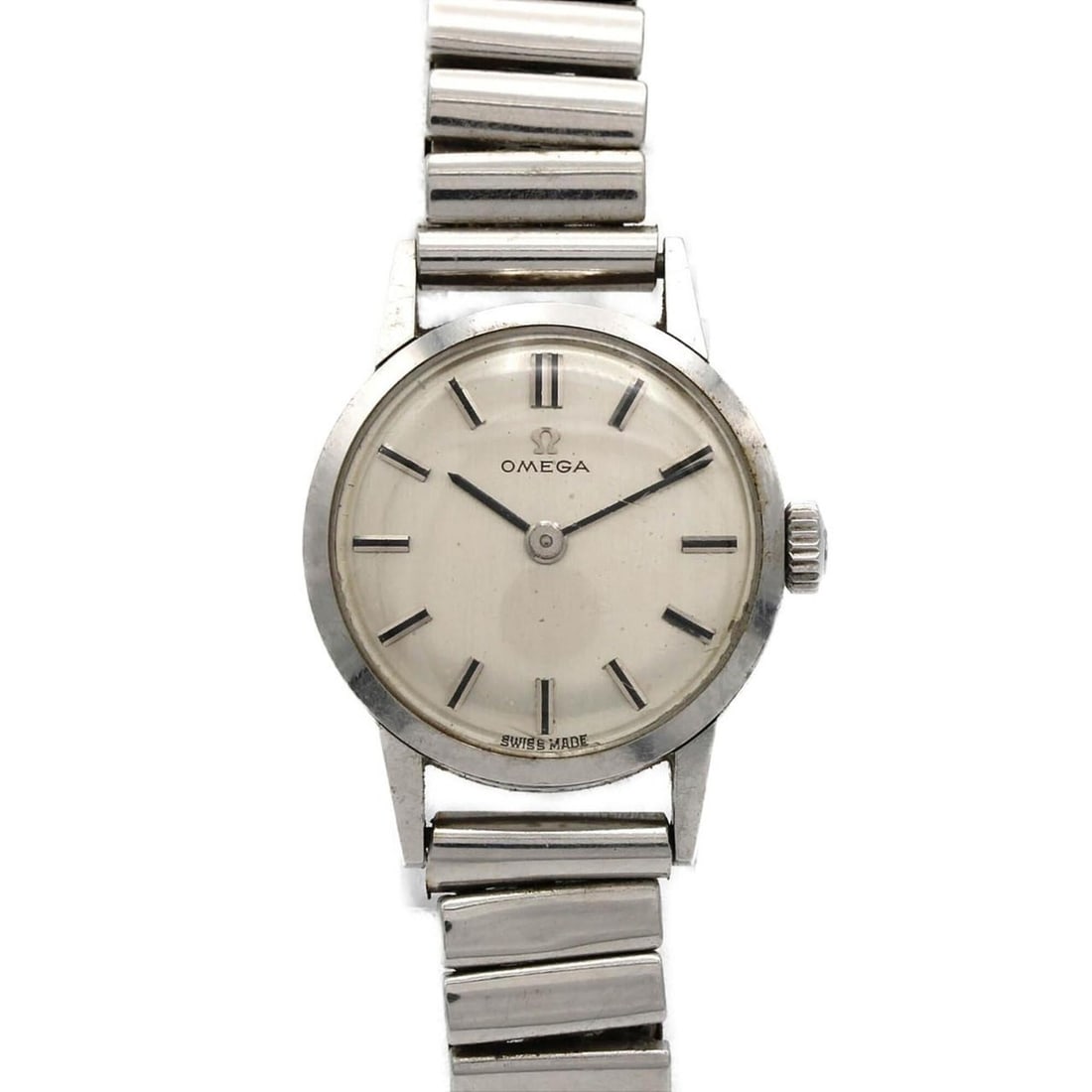 Omega Round Case Stainless Steel Watch, Manual Winding: --- Catalog ---Category: SizeWrist Size: 16cm / 6.29''Case Diameter: 21.5mm / 0.85''Category: DesignType: WristwatchGender: WomenColor (Dial): SilverMaterial (Band): Stainless steelMaterial (Case): St
