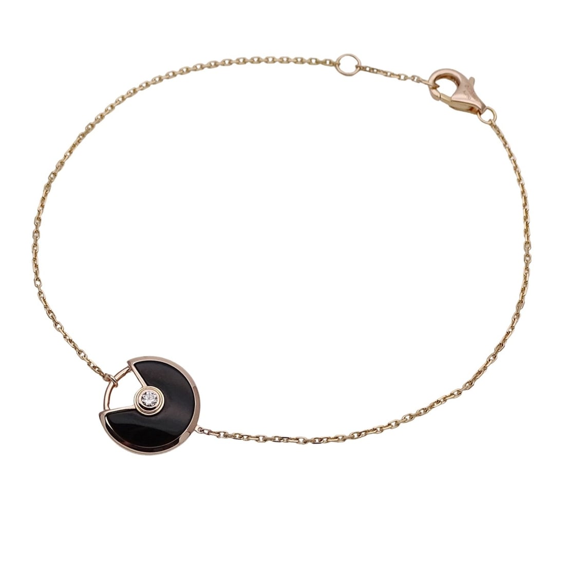 Cartier bracelet for women, brand name, 750PG (pink gold), onyx, 1P diamond, amulet, pink gold: --- Catalog ---Category: SizeLength: 18.5cm / 7.28''Category: DesignType: Charm braceletColor: Pink goldGender: WomenMaterial: Pink gold (18K)Category: GeneralBrand: Cartier--- Item List ---Section: C