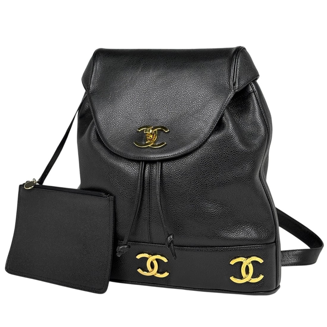 Chanel CHANEL Backpack Triple Coco Mark Caviar Leather Black Women's: --- Catalog ---Category: SizeSize (HxWxD): 34cm x 31cm x 10cm / 13.38'' x 12.2'' x 3.93''Category: DesignType: BackpackColor: BlackGender: WomenMaterial: Grained Calfskin Category: GeneralBrand: Chane
