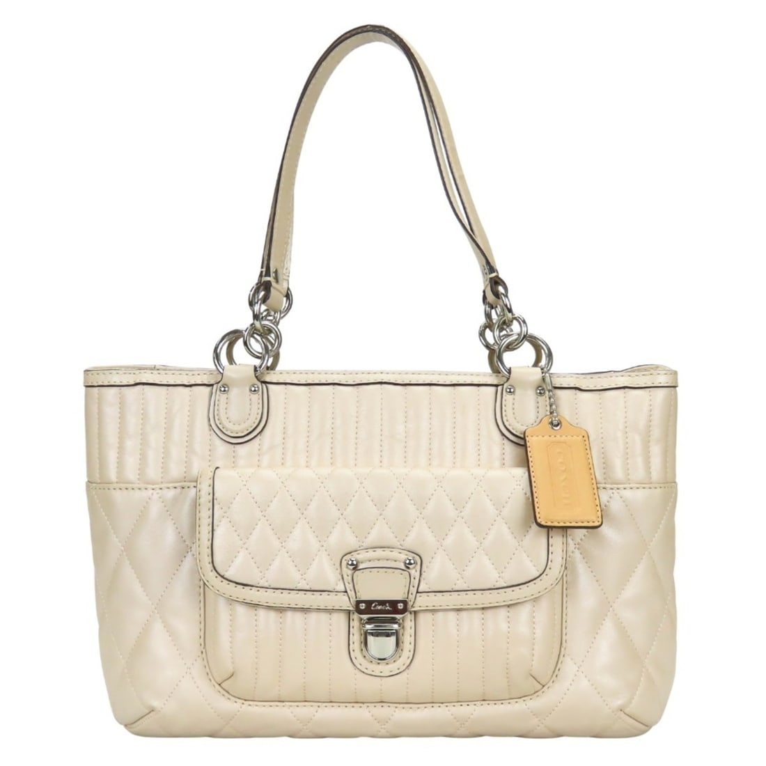 Coach Tote Bag 19857 Leather Beige Pearl Quilted Women's COACH: --- Catalog ---Category: SizeSize (HxWxD): 23cm x 37cm x 11cm / 9.05'' x 14.56'' x 4.33''Category: DesignType: Tote bagColor: BeigeGender: WomenMaterial: Leather Category: GeneralMPN: 19857Brand: Coac
