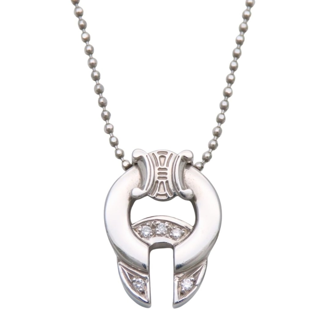 Celine Triomphe Necklace, Pt900 Pt850, Diamond Horseshoe Design, Women's CELINE: --- Catalog ---Category: SizePendant Size: 17.1mm x 13mm / 0.67'' x 0.51''Neck Circumference: 41.5 cm / 16.33''Category: DesignColor: SilverGender: WomenMaterial: Platinum 850, Platinum 900Necklace Ty