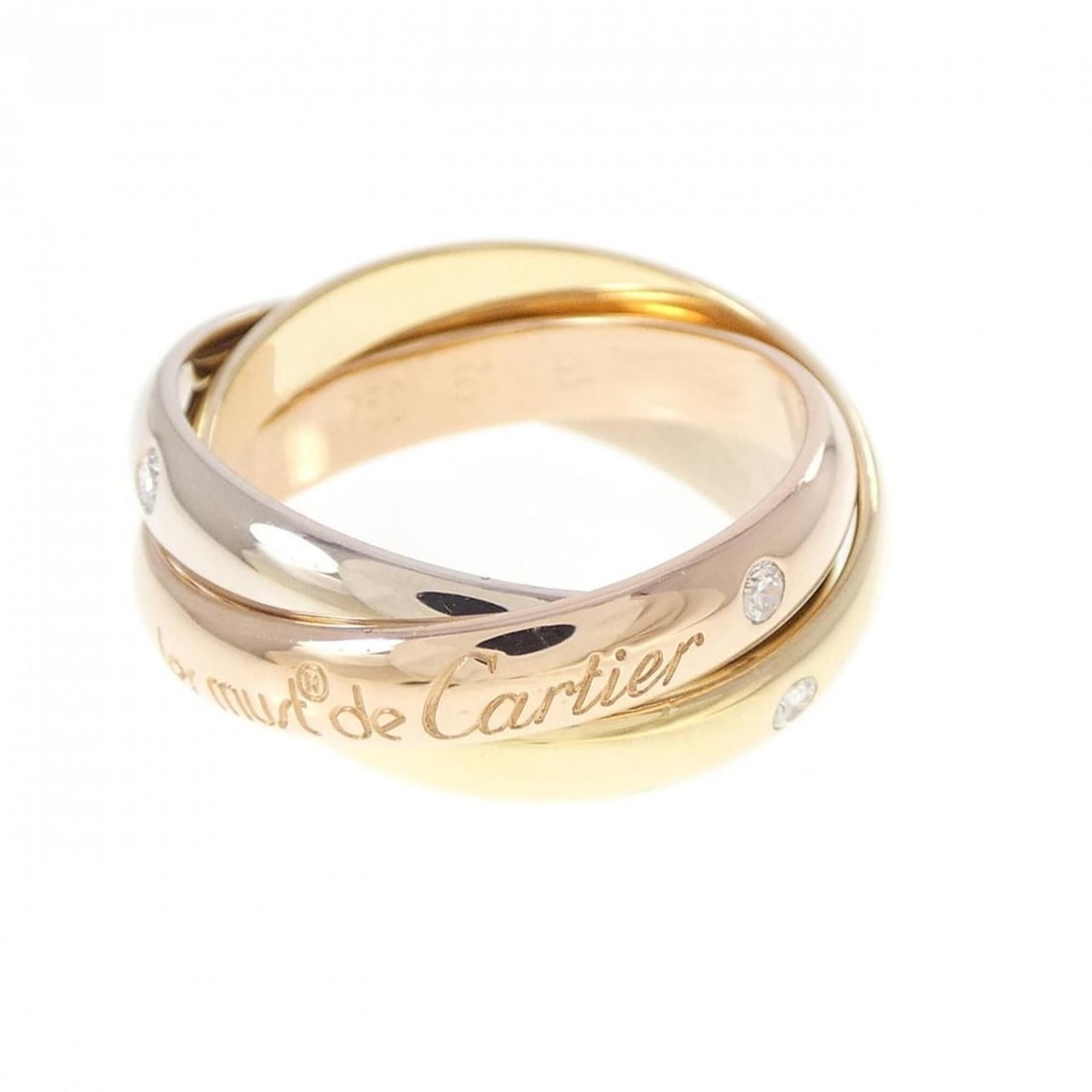 Cartier Trinity 150th Anniversary Limited Edition Ring: --- Catalog ---Category: SizeUS Size: 6Brand Size: 51Category: DesignType: Band ringStone: DiamondGender: WomenMaterial: Pink gold (18K), White gold (18K), Yellow gold (18K)Category: GeneralMPN: