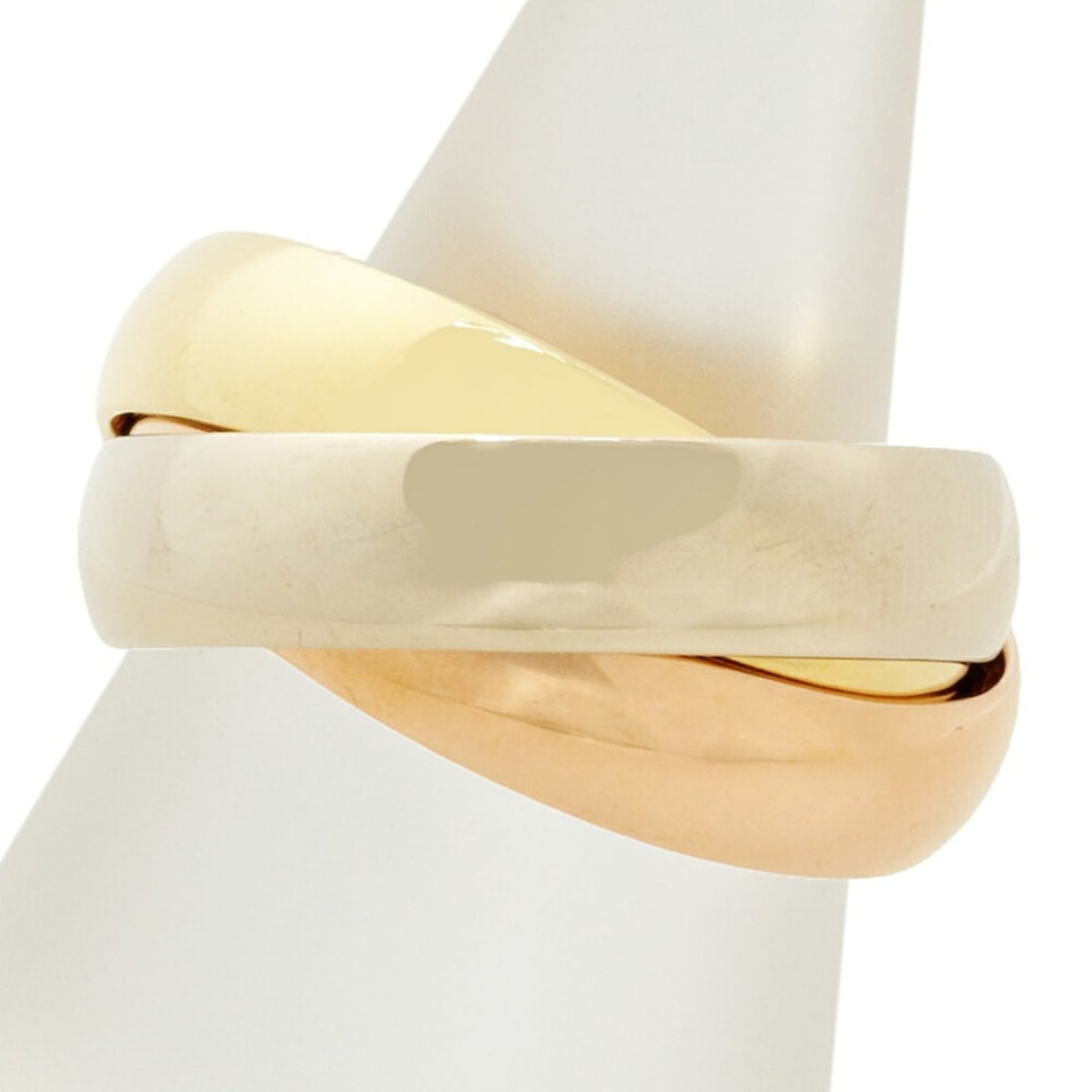 Cartier Trinity Ring, 14.2g, 18K Yellow Gold, Pink White Size #57 (approx. US size 18), Three-color: --- Catalog ---Category: SizeWeight: 14.2g / 0.5oz.JP Size: 18US Size: 9Category: DesignType: Band ringColor: Pink gold, White gold, Yellow goldGender: Women,MenMaterial: Pink gold (18K), White gold (