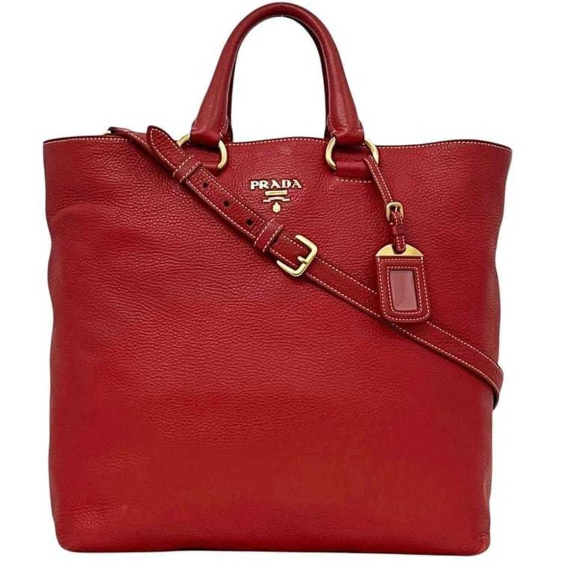 Prada 2-way tote bag BN1713 203 PRADA Vitello Daino FUOCO Red Women's Tote Shoulder Bag (1 of 17)