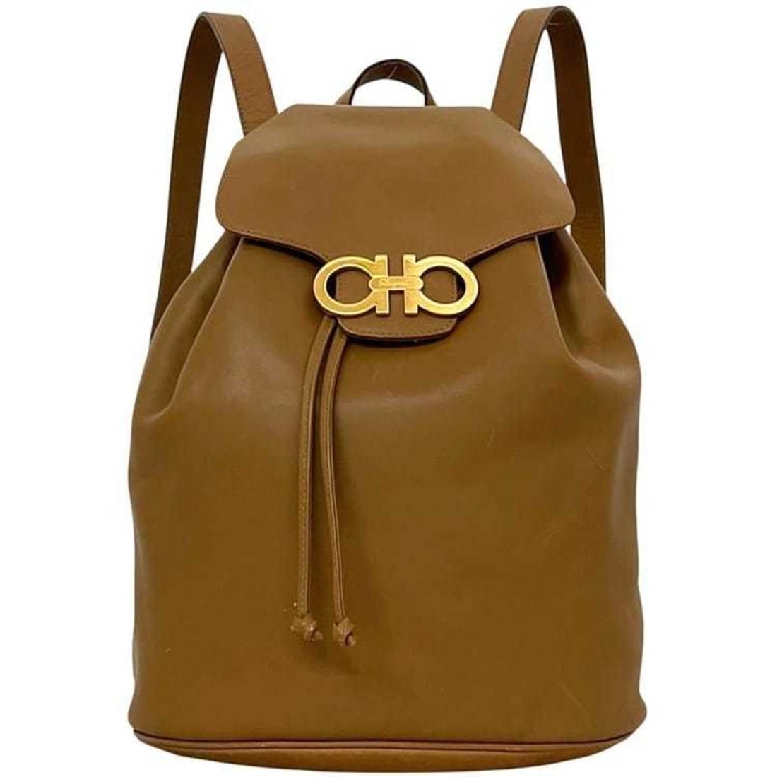 Salvatore Ferragamo Backpack Daypack Bag Gancini BV-216148 Leather Camel Brown Women's