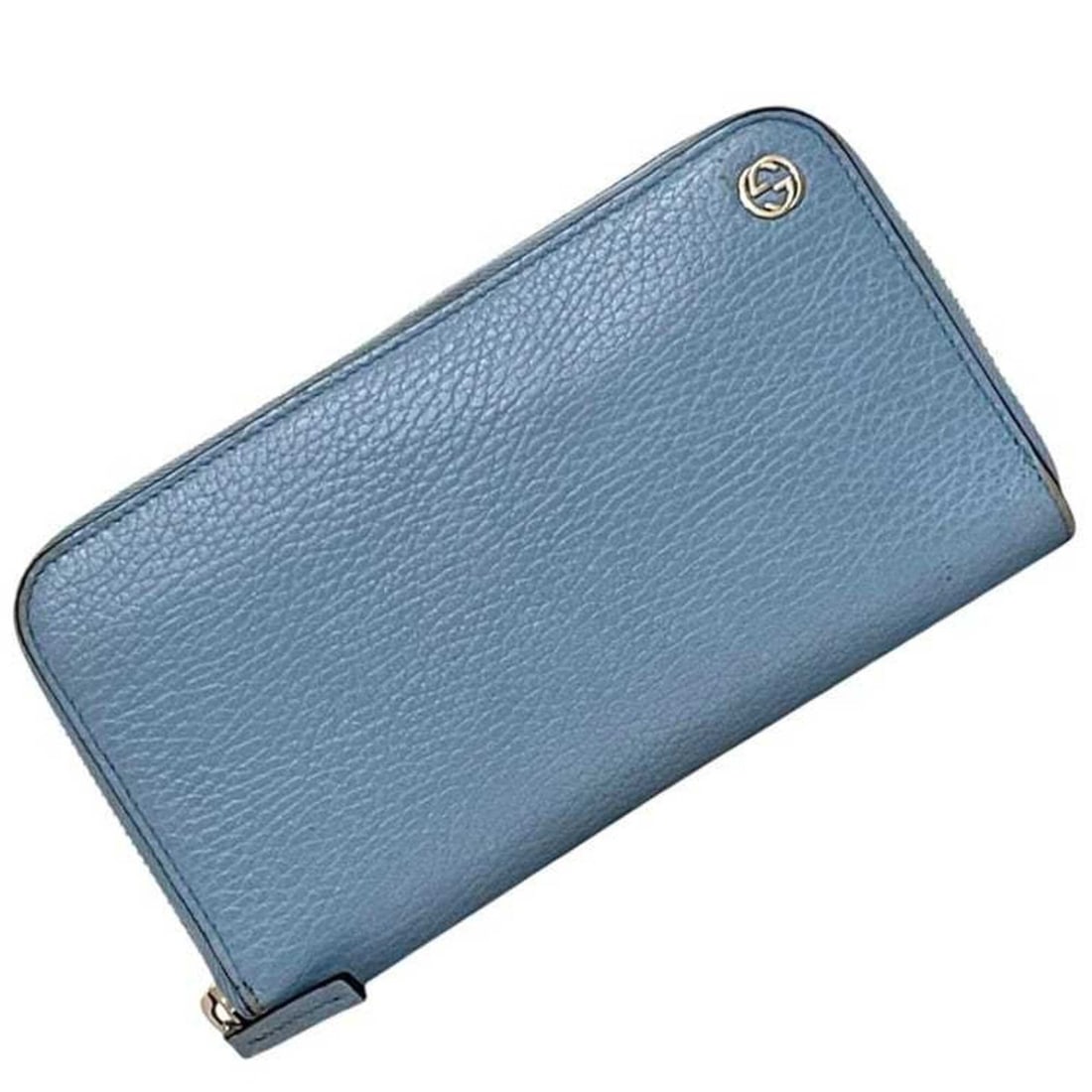 Gucci Round Long Wallet, Interlocking G, 449347 2067, GUCCI Leather, Light Blue, GG, Women's: --- Catalog ---Category: SizeSize (HxWxD): 10.5cm x 19cm x 2.5cm / 4.13'' x 7.48'' x 0.98''Category: DesignType: Long wallet (bi-fold)Color: Light blueGender: WomenMaterial: Leather Category: GeneralB
